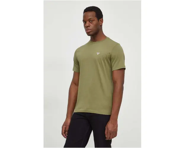 Barbour tricou din bumbac culoarea verde, neted