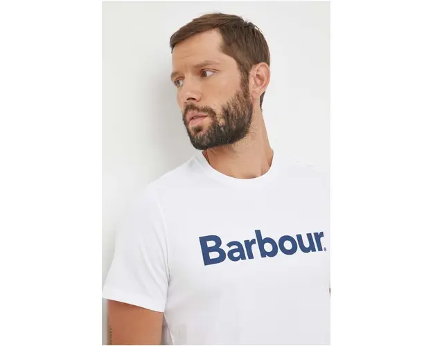 Barbour tricou din bumbac culoarea alb, cu imprimeu