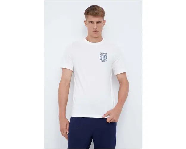 Reebok tricou din bumbac culoarea bej, cu imprimeu