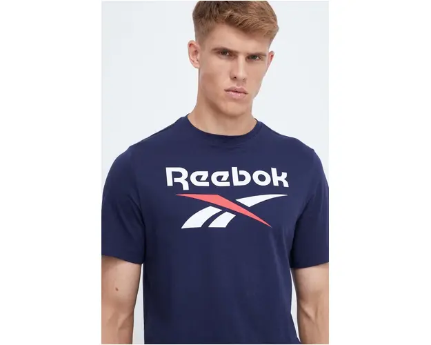 Reebok tricou din bumbac culoarea albastru marin, cu imprimeu