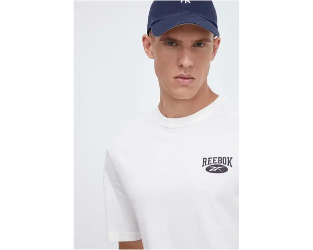 Reebok Classic tricou din bumbac culoarea bej, cu imprimeu
