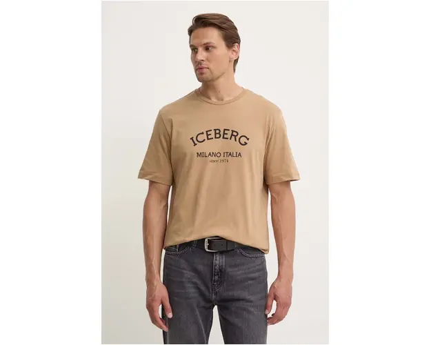 Iceberg tricou din bumbac culoarea bej, cu imprimeu