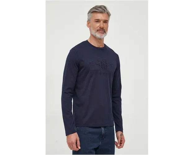 Gant longsleeve din bumbac culoarea albastru marin, cu imprimeu