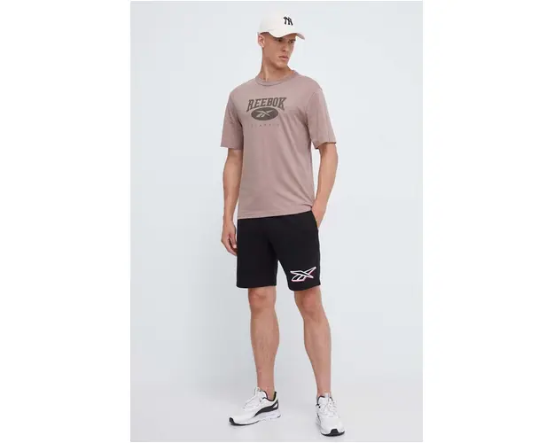 Reebok Classic tricou din bumbac culoarea maro, cu imprimeu