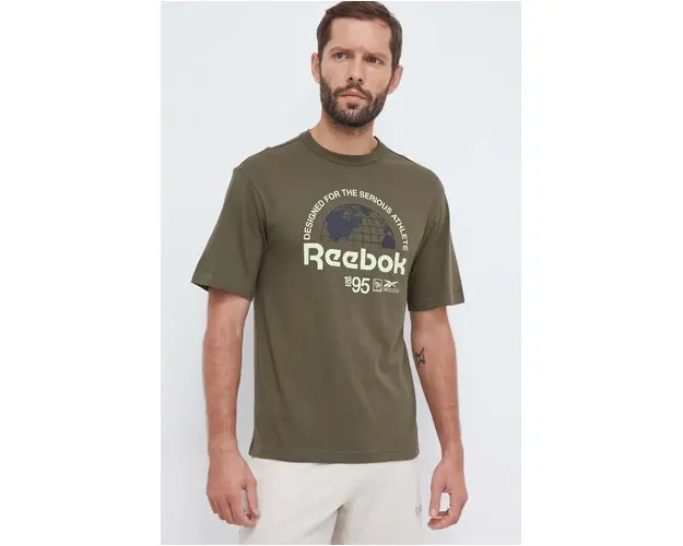 Reebok tricou din bumbac culoarea verde, cu imprimeu