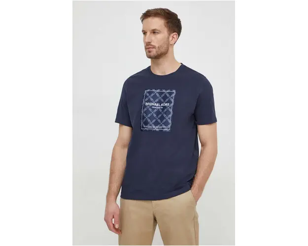 Michael Kors tricou din bumbac barbati, culoarea albastru marin, cu imprimeu