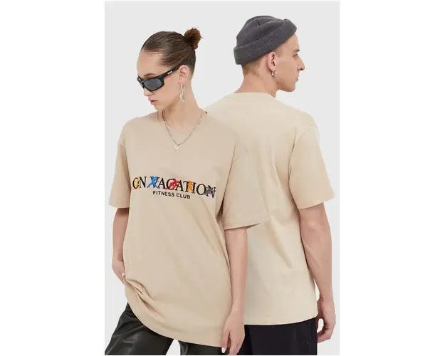 On Vacation tricou din bumbac culoarea bej, cu imprimeu