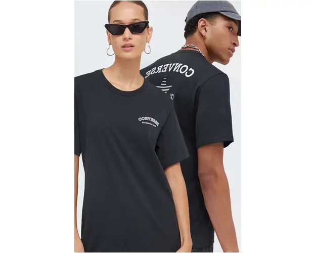 Converse tricou din bumbac culoarea negru, cu imprimeu