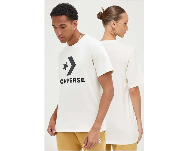 Converse tricou din bumbac culoarea bej, cu imprimeu