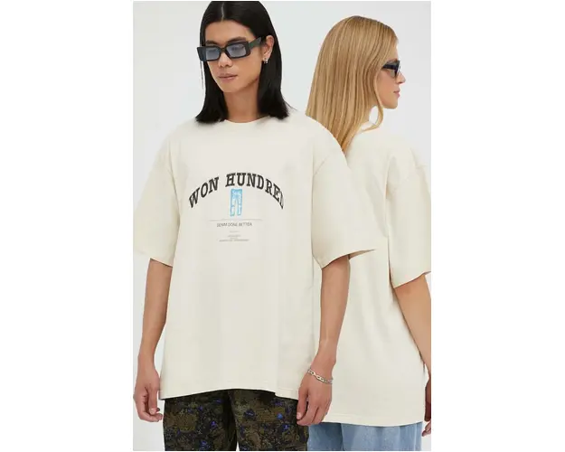 Won Hundred tricou din bumbac culoarea bej, cu imprimeu