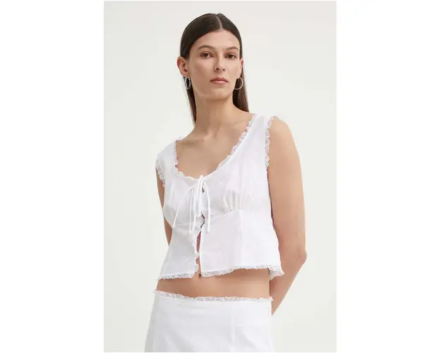 Résumé bluza din bumbac BernadetteRS Top femei, culoarea alb, neted, 121671175