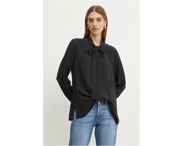 BOSS camasa de matase culoarea negru, cu un decolteu legat, regular, 50521537