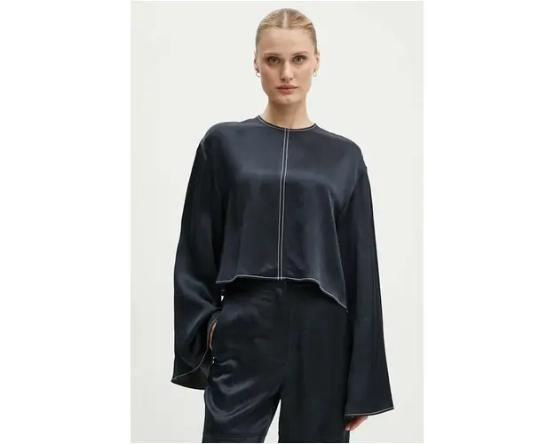 Day Birger et Mikkelsen bluza din amestec de in Becky - High Shine Blend RD culoarea albastru marin, neted, DAY65243309