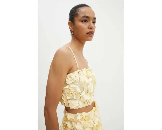 Rotate top Cropped Top culoarea galben, in modele florale, 1129491895