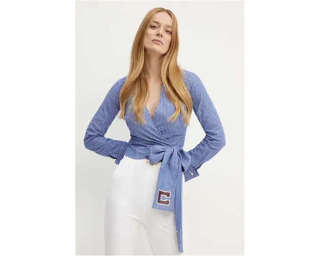 Elisabetta Franchi bluza din bumbac femei, culoarea albastru marin, modelator, CAS7446E2