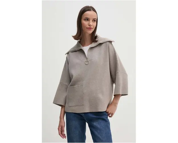 Joseph Ribkoff pulover femei, culoarea bej, light, cu guler, 243954