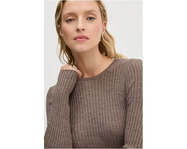 Herskind pulover de lana Camb femei, culoarea maro, light, 5312825