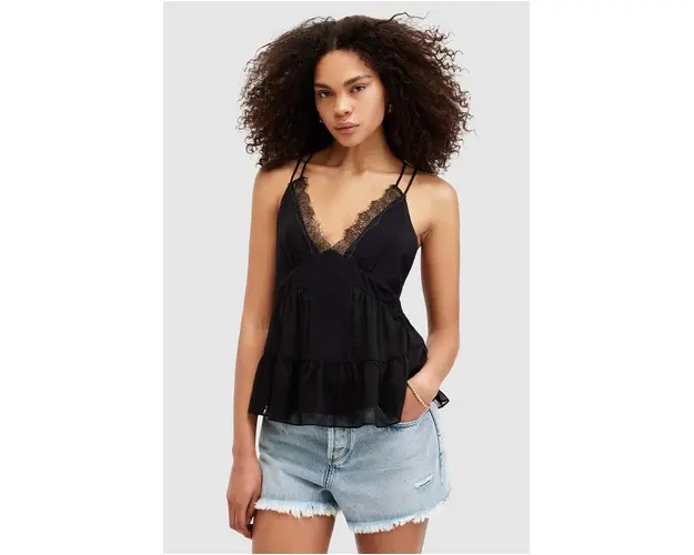 AllSaints top ROWEN TOP culoarea negru, neted, W072PA