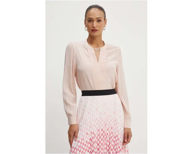 Karl Lagerfeld bluza de matase culoarea roz, neted, 245W1608