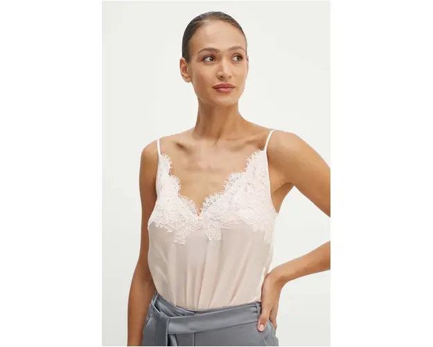 Luisa Spagnoli top de matase LUOGO culoarea roz, neted, 541187