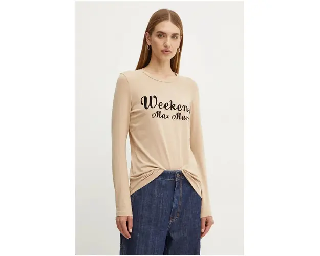 Weekend Max Mara longsleeve din bumbac culoarea bej, 2425946022600