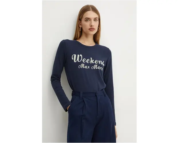 Weekend Max Mara longsleeve din bumbac culoarea albastru marin, 2425946022600