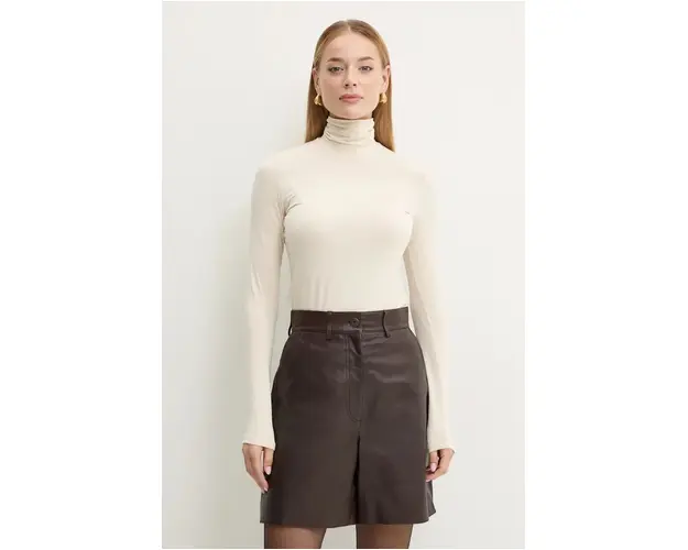 Weekend Max Mara longsleeve femei, culoarea bej, cu guler, 2425946042600