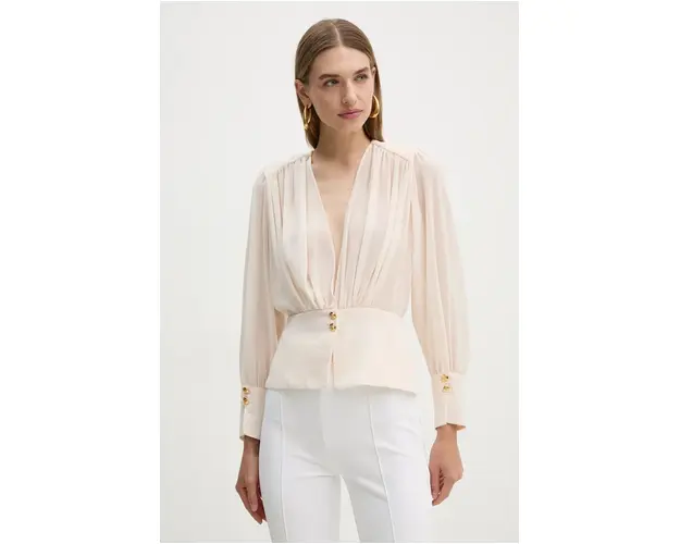 Elisabetta Franchi camasa femei, culoarea bej, regular, CA07947E2