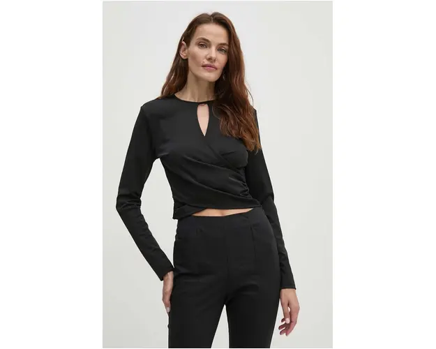 Sisley bluza femei, culoarea negru, neted, 3HGNL105Z