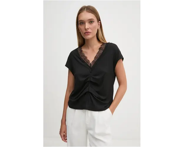 Sisley bluza femei, culoarea negru, neted, 3XZUL400S