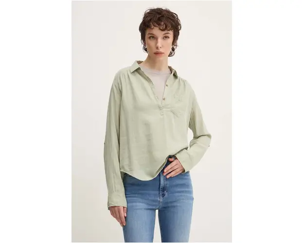 Hollister Co. camasa din bumbac femei, culoarea verde, cu guler clasic, regular, KI340-3262
