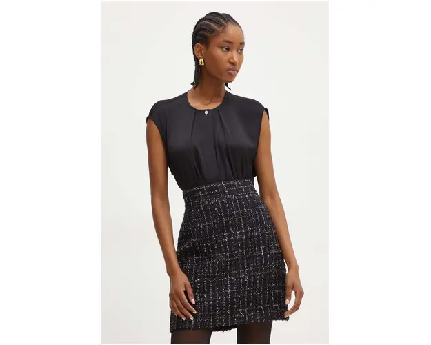 BOSS top de matase culoarea negru, neted, 50523330