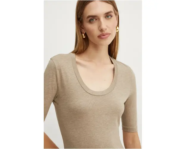 BOSS tricou din lana culoarea bej, 50524491