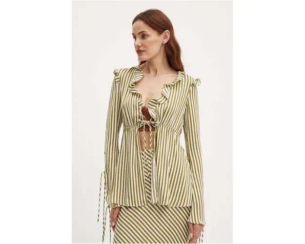 Bardot bluza DHALIA femei, culoarea verde, in dungi, 59306TB