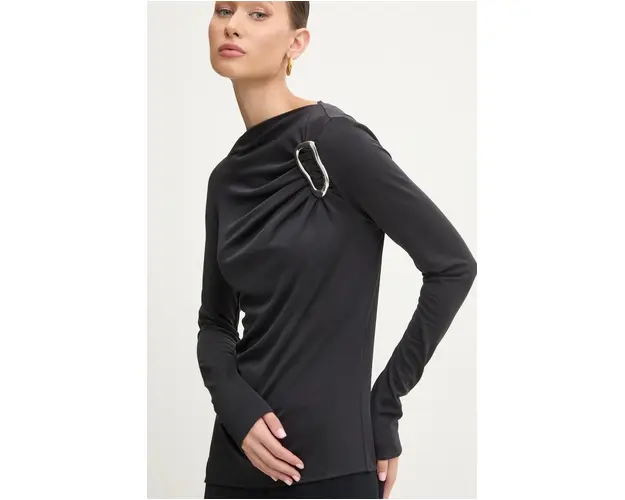 Stine Goya longsleeve culoarea negru, neted, T012-2254