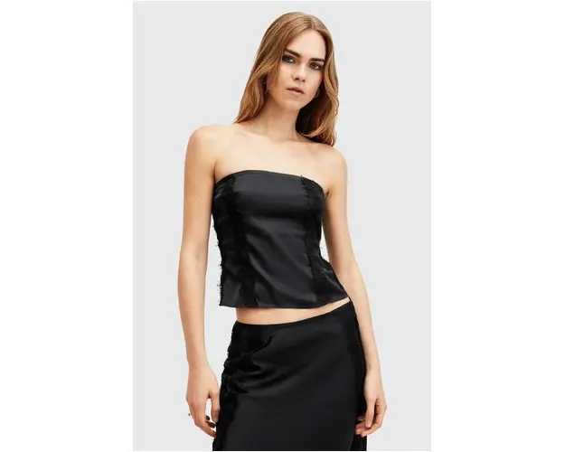 AllSaints top MORGAN culoarea negru, cu imprimeu, W029PB