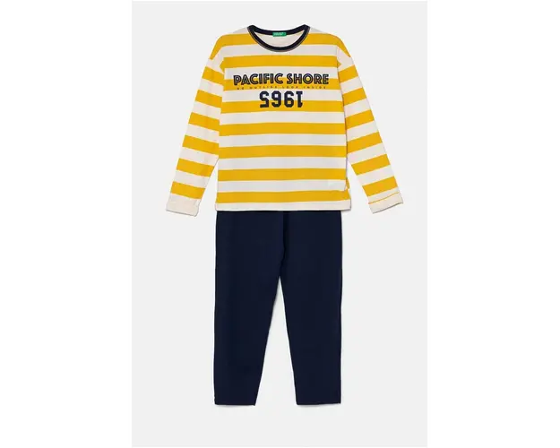 United Colors of Benetton pijamale de bumbac pentru copii culoarea galben, cu imprimeu, 3D720P07B