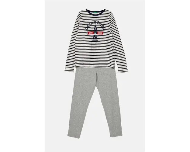 United Colors of Benetton pijamale de bumbac pentru copii culoarea gri, cu imprimeu, 3D720P07B