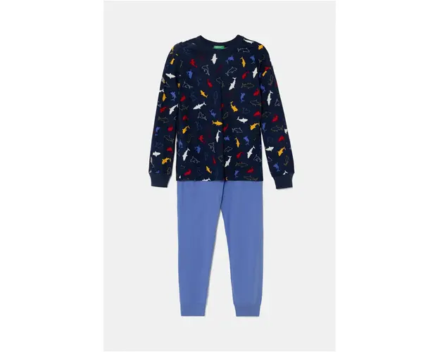 United Colors of Benetton pijamale de bumbac pentru copii culoarea albastru marin, modelator, 32K60P07I