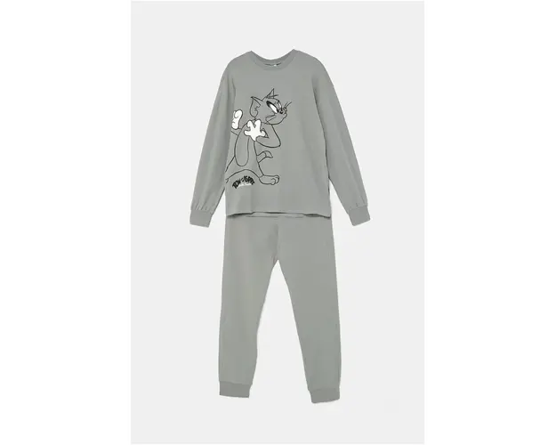 United Colors of Benetton pijama copii culoarea gri, cu imprimeu, 3DKE0P06Y