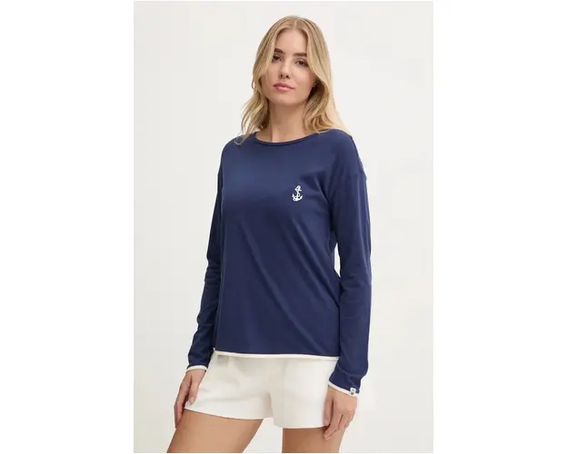 United Colors of Benetton longsleeve de pijama culoarea albastru marin, 3Y5E3M063