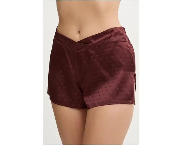 Chantelle pantaloni scurti de pijama de matase culoarea maro, satin, C017E5