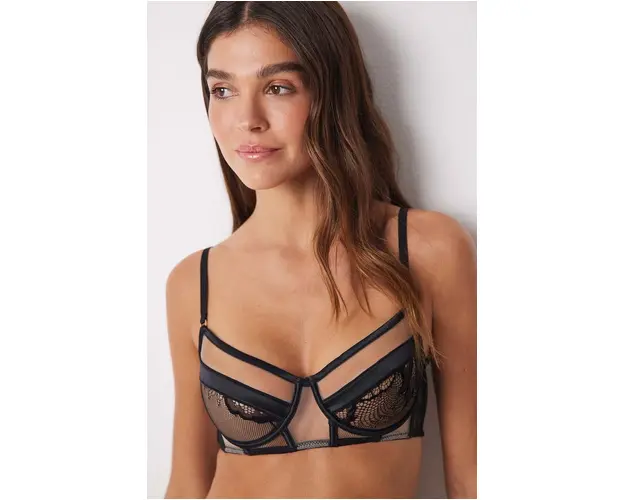 women'secret sutien SENSE 1 AND 2 culoarea negru, dantela, neted, 7918818