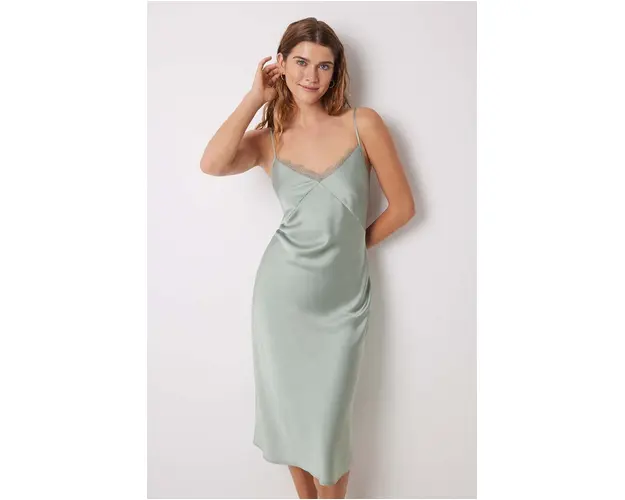 women'secret camasa de noapte SENSE 1 AND 2 femei, culoarea verde, satin, 3418935