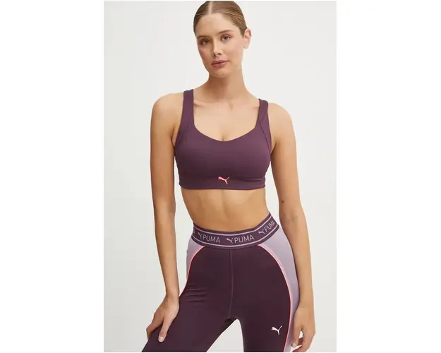 Puma sutien sport PWR Sculpting culoarea bordo, neted, 525765