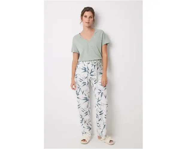 women'secret pantaloni de pijama MIX AND MATCH CEREMONY culoarea verde, bumbac, 3708448