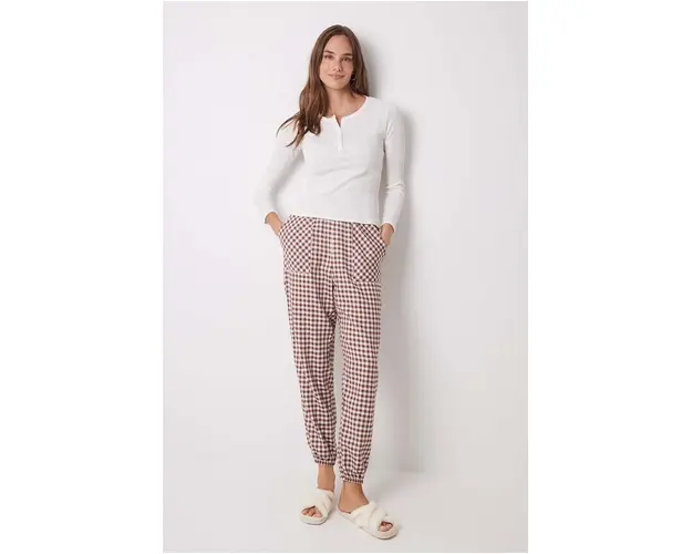 women'secret pantaloni de pijama MIX AND MATCH SUNDAY BRUNCH femei, culoarea maro, 3708452
