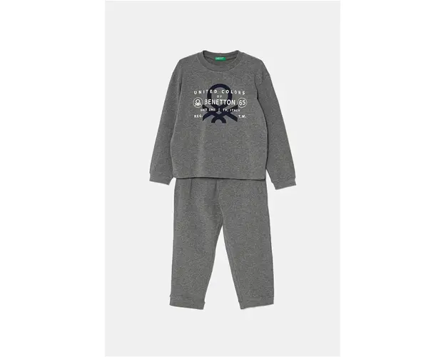 United Colors of Benetton pijama copii culoarea gri, cu imprimeu, 3DKE0P073