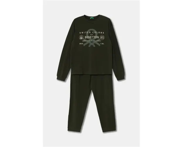 United Colors of Benetton pijama copii culoarea verde, cu imprimeu, 3DKE0P073