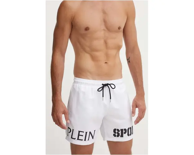 PLEIN SPORT pantaloni scurti de baie culoarea alb, PS24MBM01